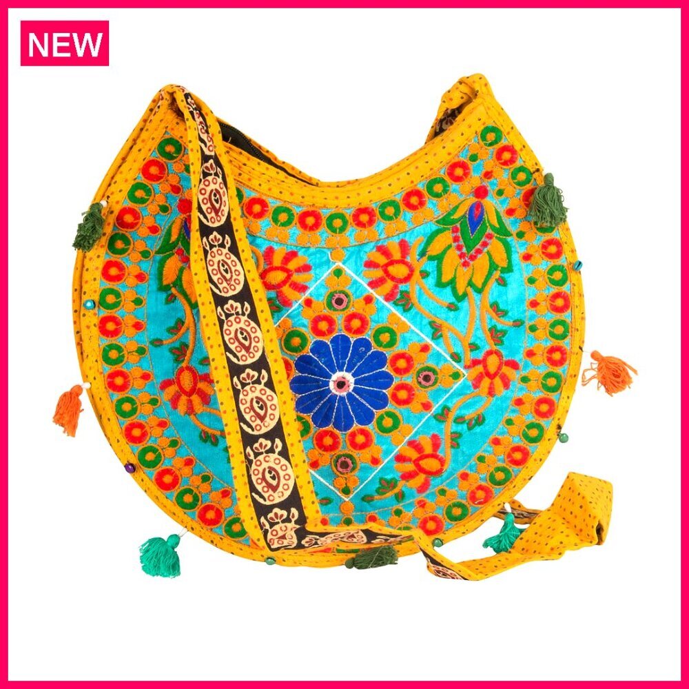 Medium Hobo Satchel Crossbody Shoulder Bag Handmade Floral Tapestry